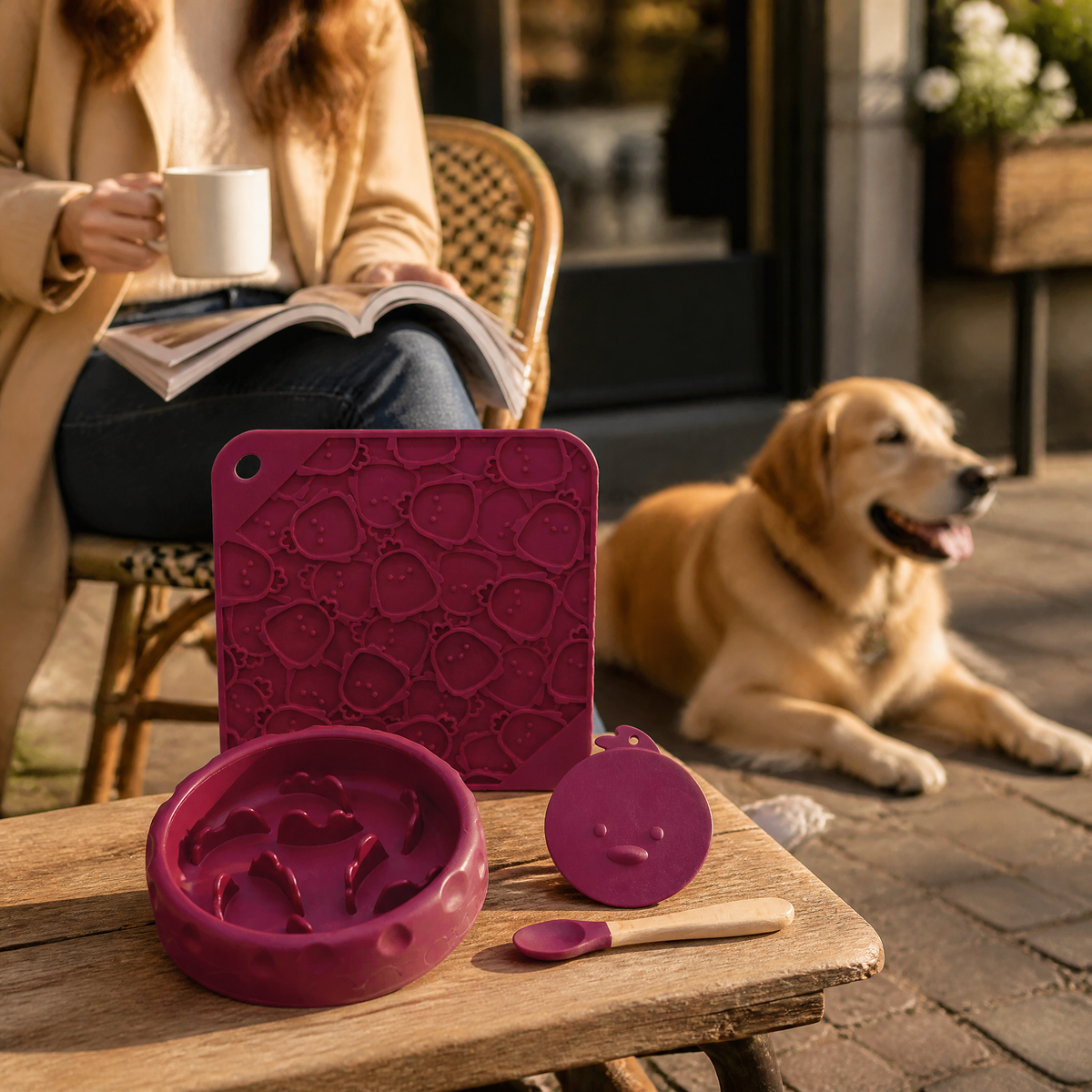 Juego de Comederos Lentos de Silicona para Perros con Tapas de Alfombrilla Lamedora y Cuchara