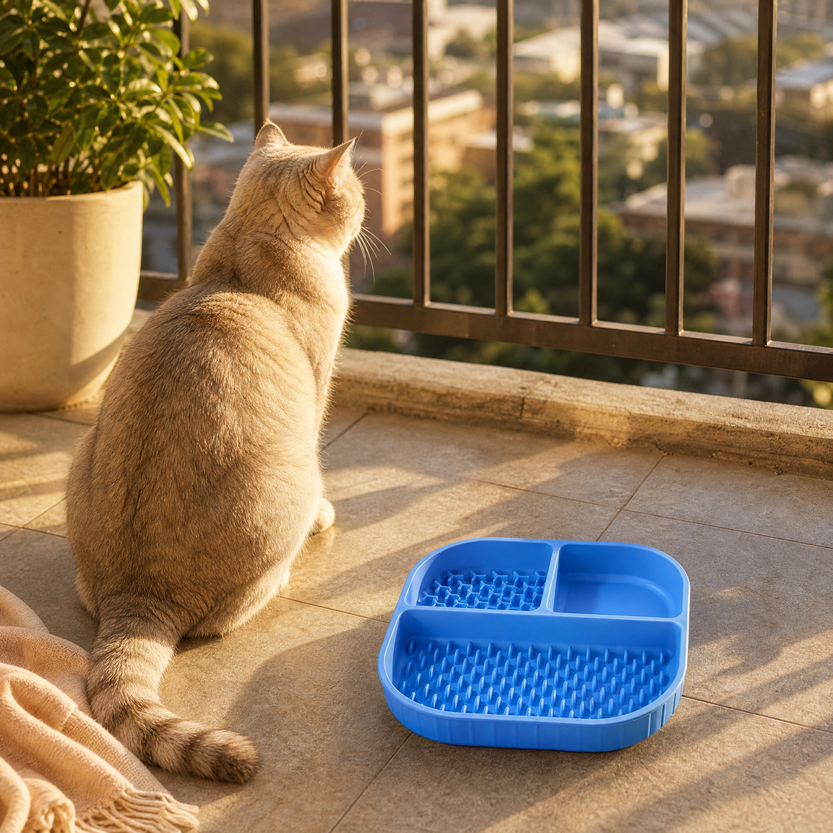 Comedero lento de silicona de 3 compartimentos para perros con base de ventosa