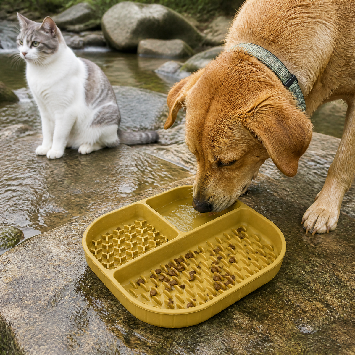 Comedero lento de silicona de 3 compartimentos para perros con base de ventosa