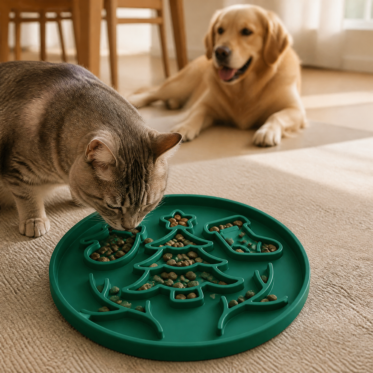 Christmas Silicone Slow Feeder Plate with Tree and Stocking Pattern