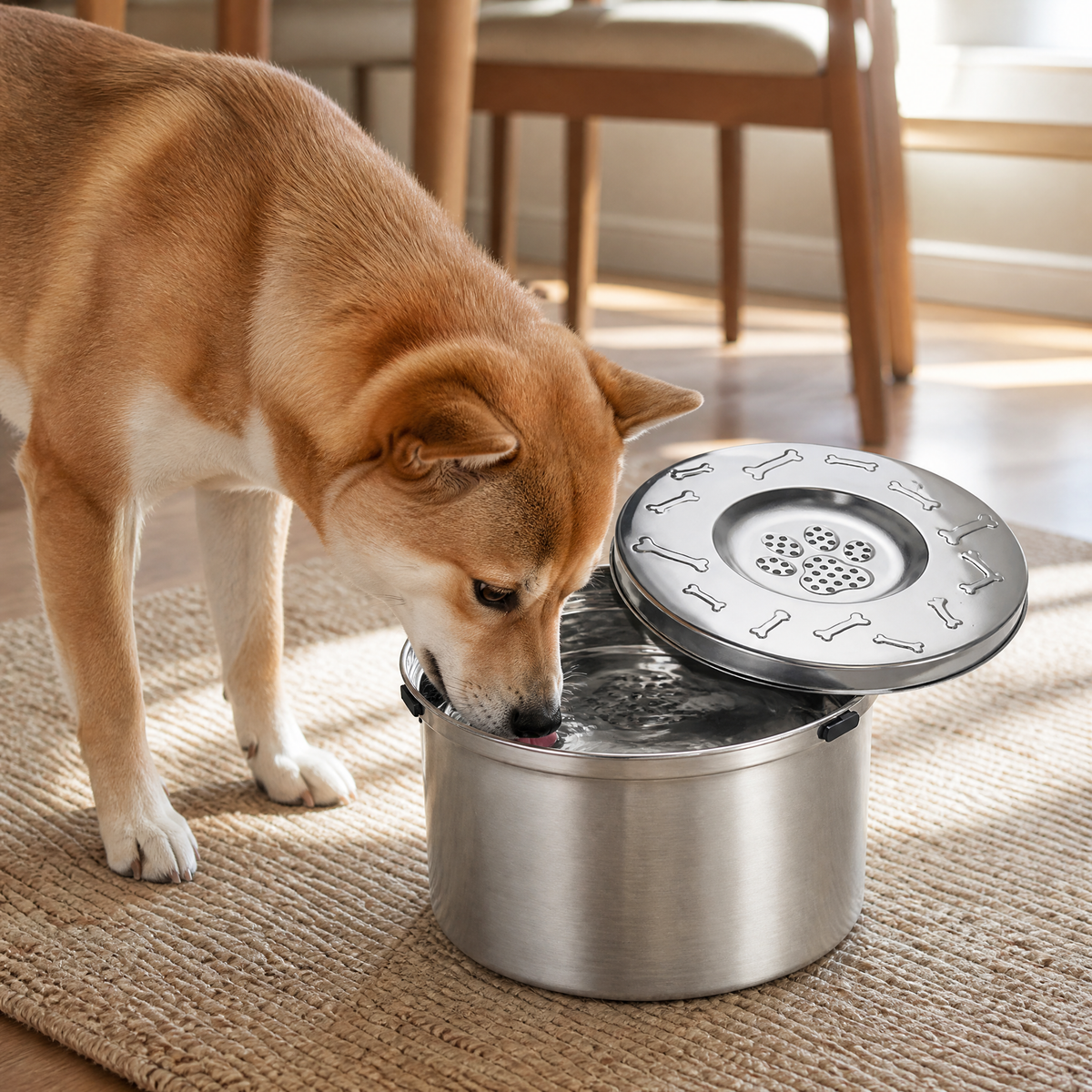 3.3L Stainless Steel Floating Dog Water Bowl with Detachable Anti-Dust Lid
