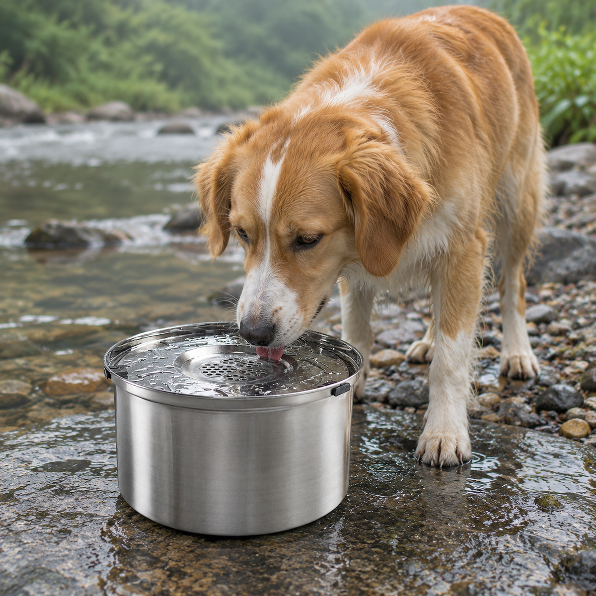 3.3L Stainless Steel Floating Dog Water Bowl with Detachable Anti-Dust Lid