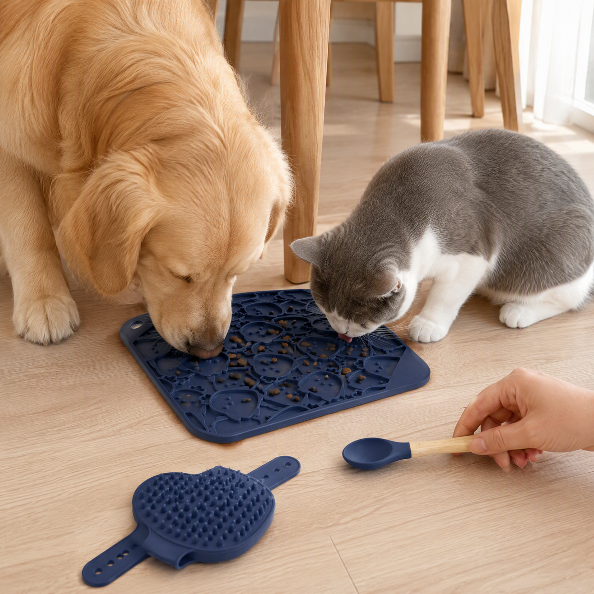Dog Bath Lick Mat Kit with Suction Cups, Bath Brush and Silicone Spoon