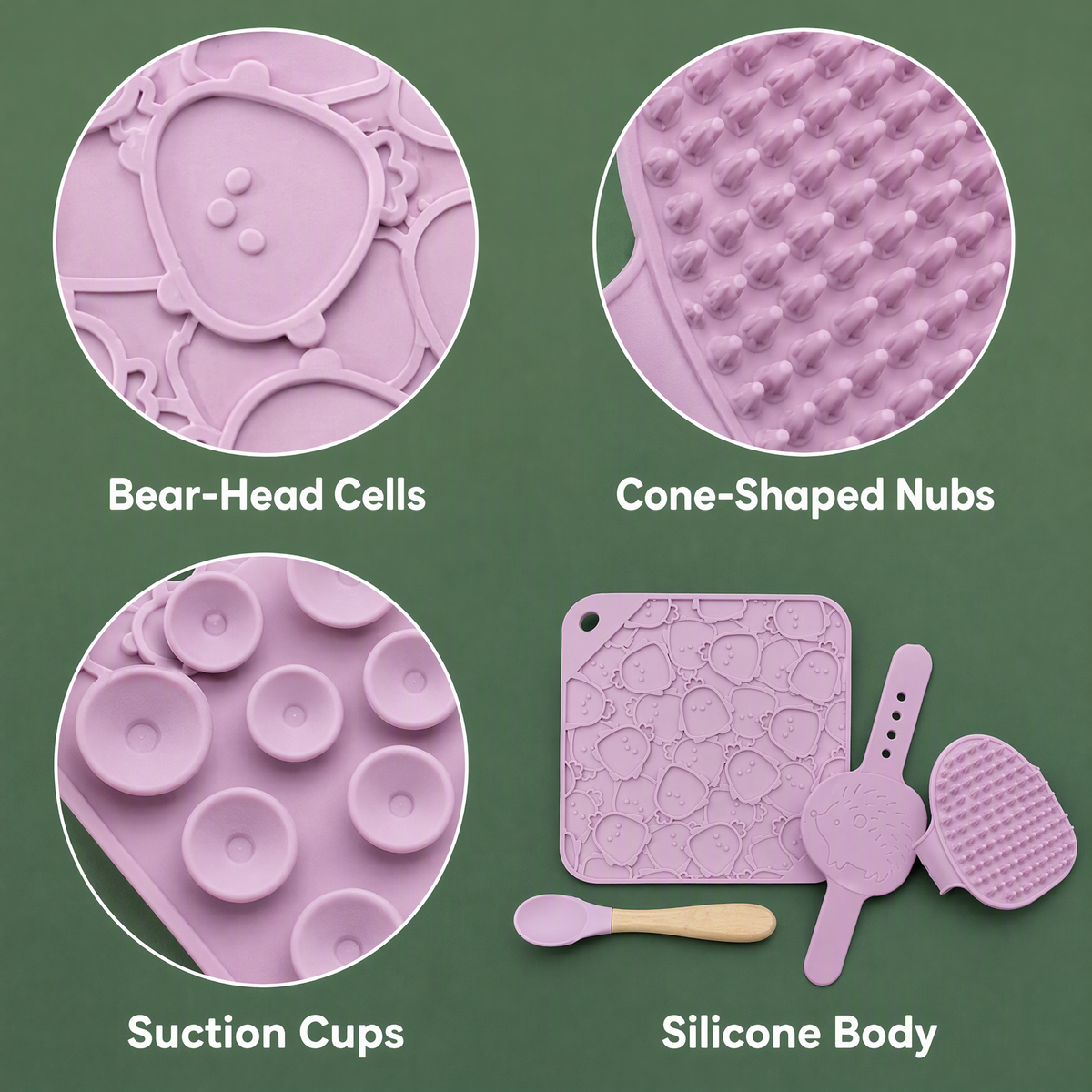 Dog Bath Lick Mat Kit with Suction Cups, Bath Brush and Silicone Spoon