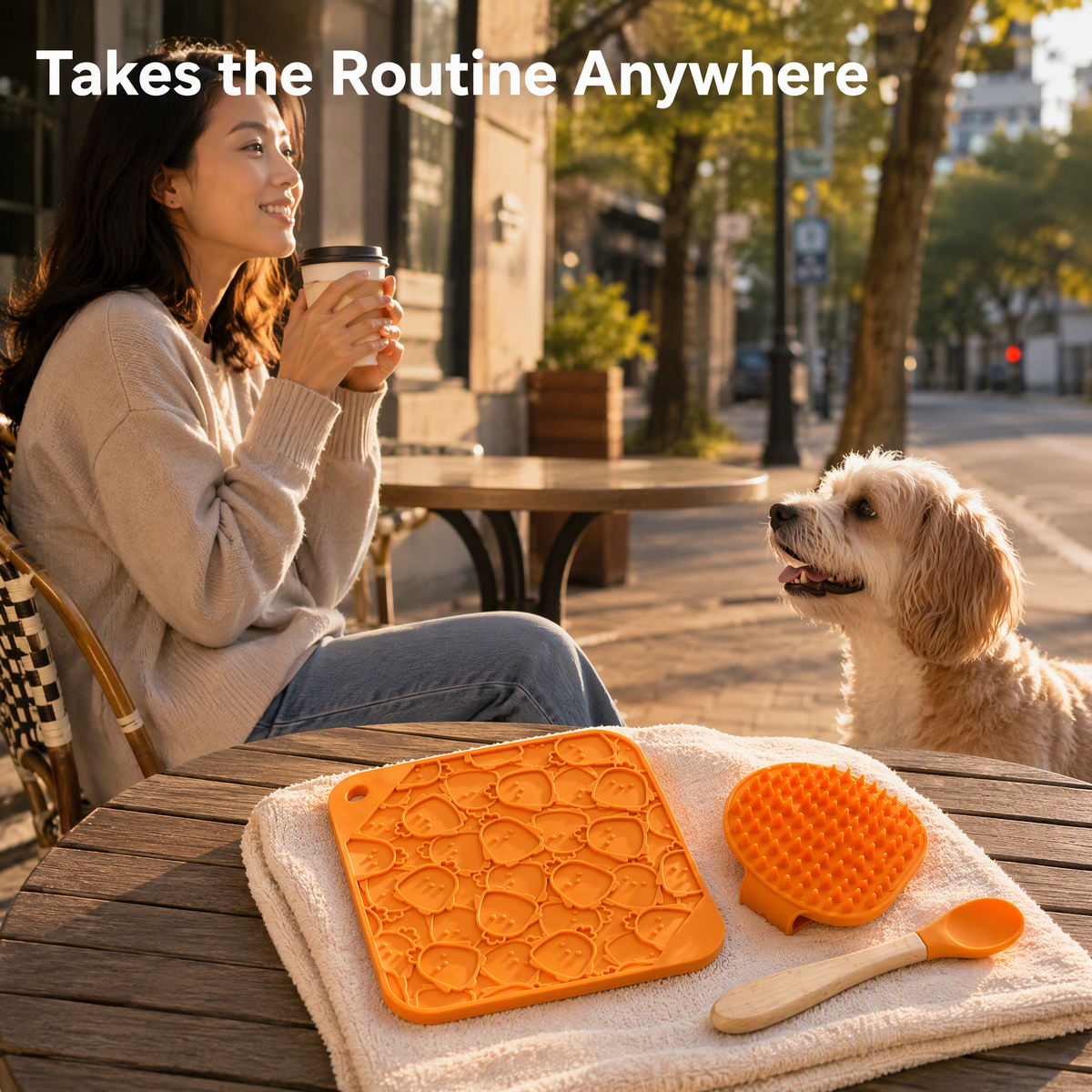 Dog Bath Lick Mat Kit with Suction Cups, Bath Brush and Silicone Spoon