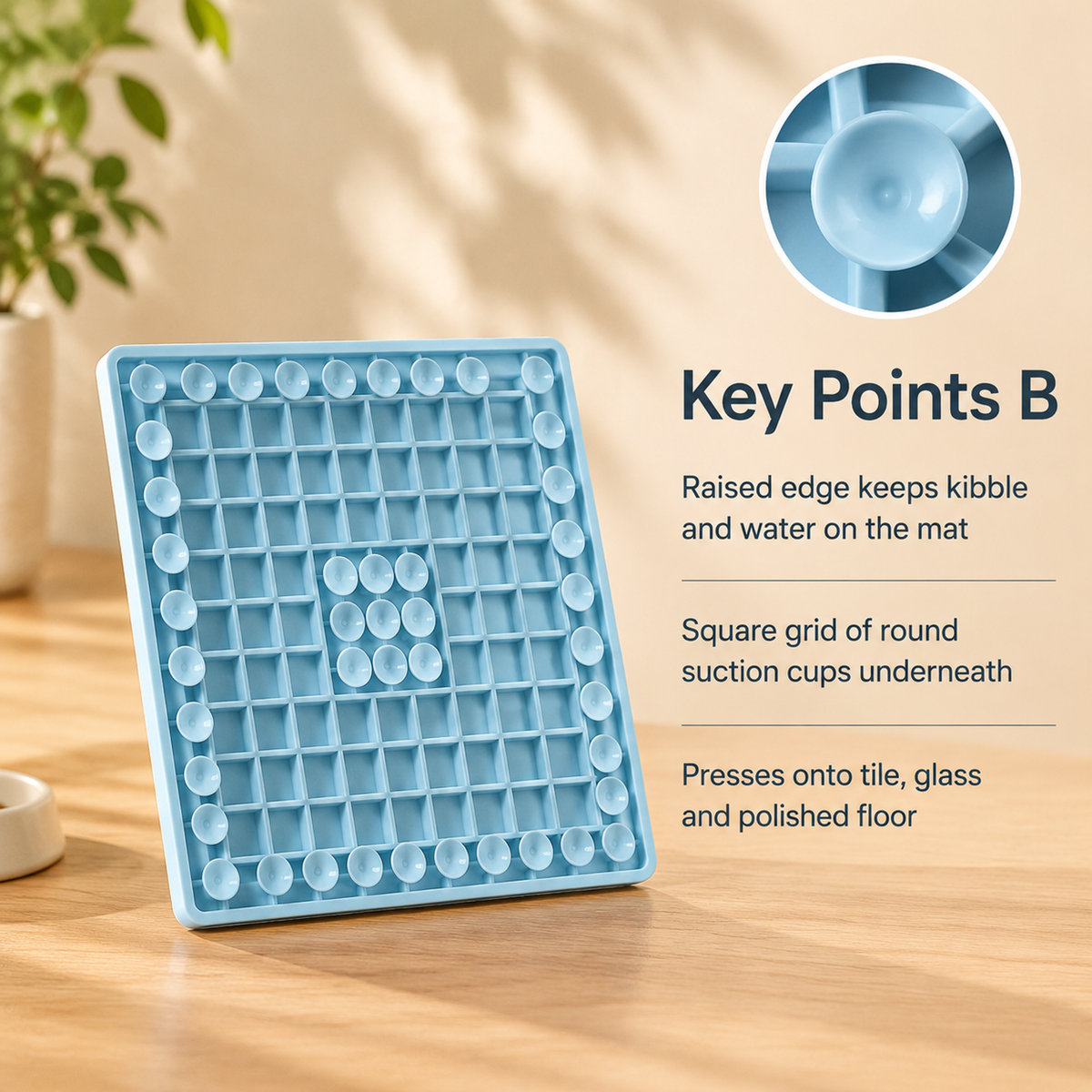 Square Silicone Slow Feeder Lick Mat with Suction Cups 20 x 20 cm
