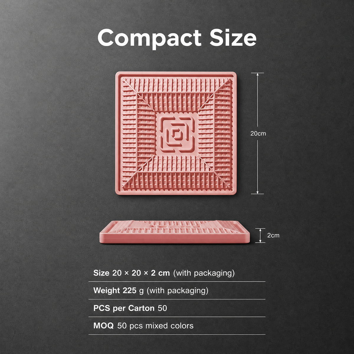 Square Silicone Slow Feeder Lick Mat with Suction Cups 20 x 20 cm