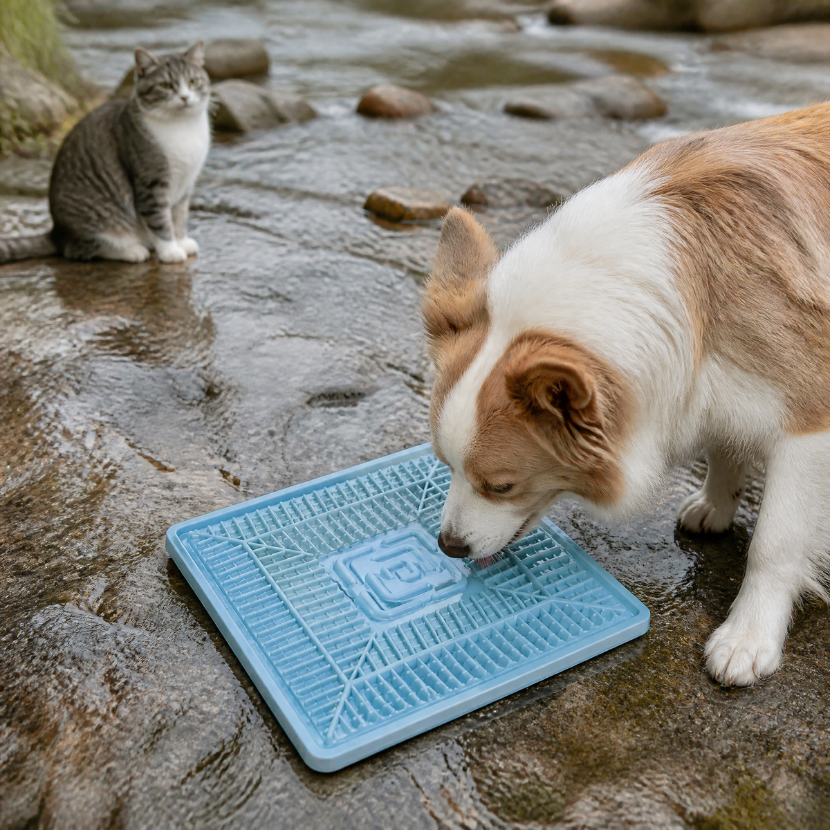 Square Silicone Slow Feeder Lick Mat with Suction Cups 20 x 20 cm