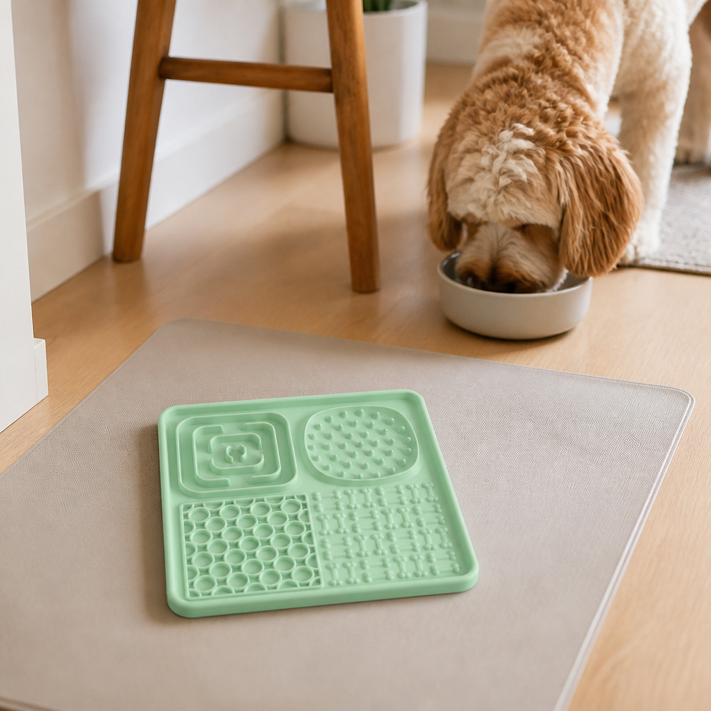 Alfombrilla de silicona para que los perros laman, con 4 zonas de textura y ventosas