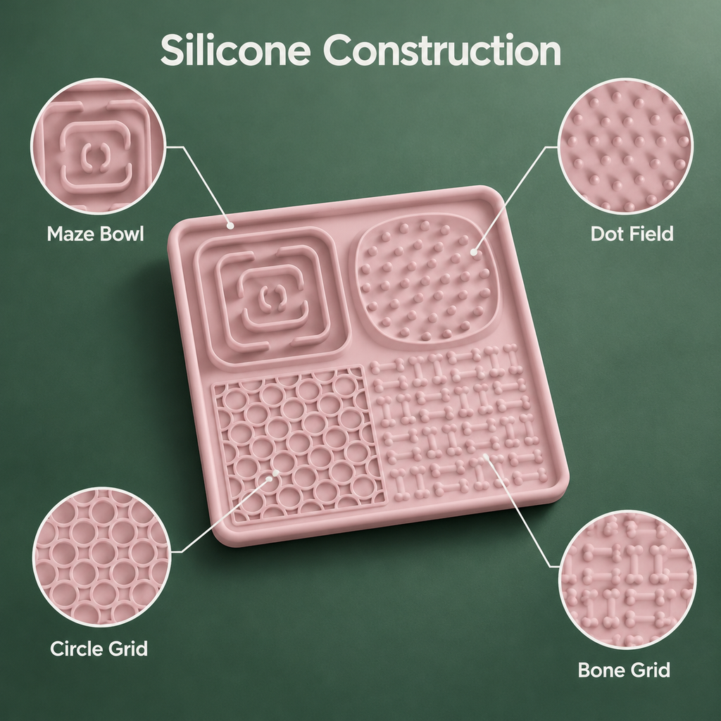 Alfombrilla de silicona para que los perros laman, con 4 zonas de textura y ventosas