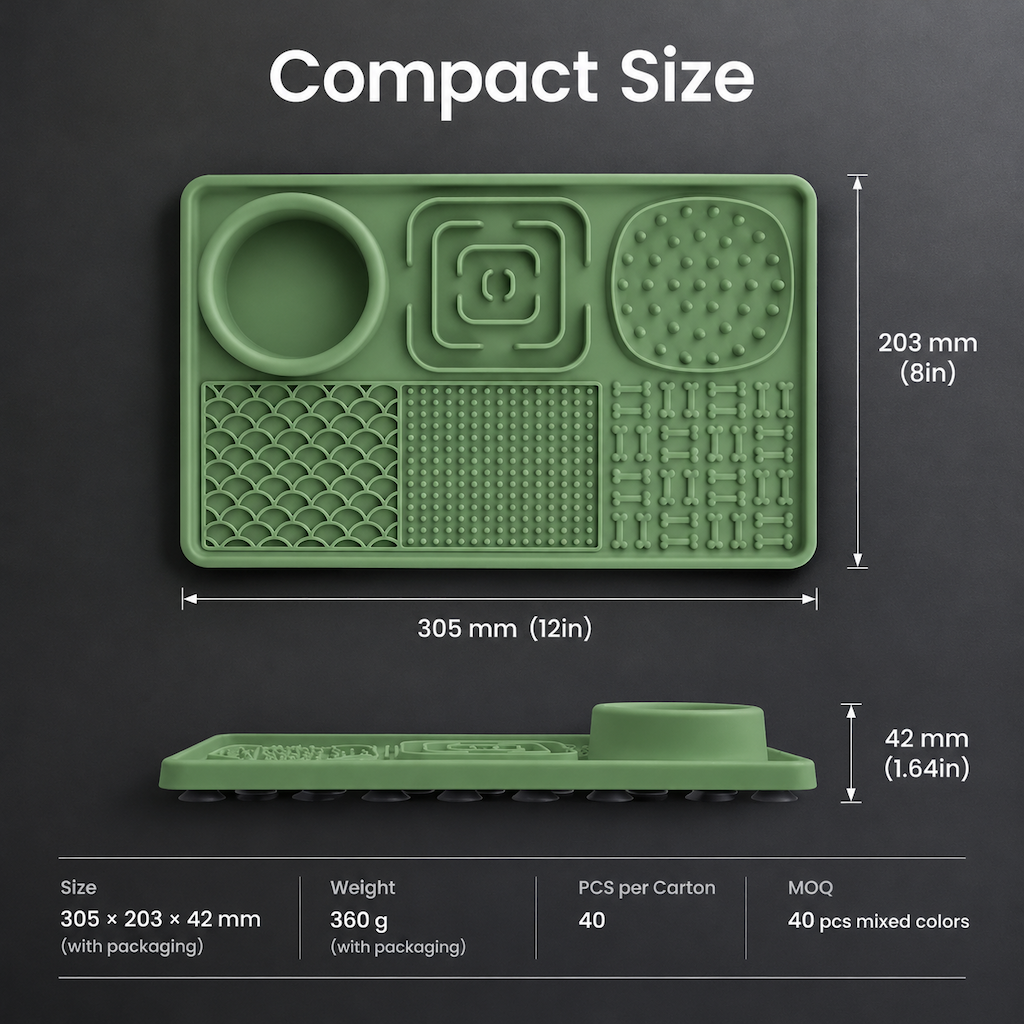 Tapete comedero lento de silicona 6 en 1 para perros con bebedero 305mm