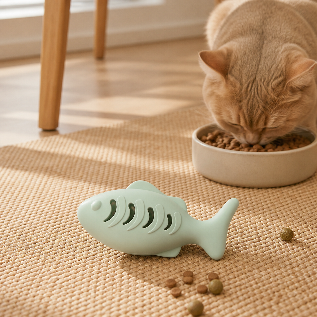 Juguete de pez de silicona con hierba gatera y dispensador de premios para gatos, 118 mm