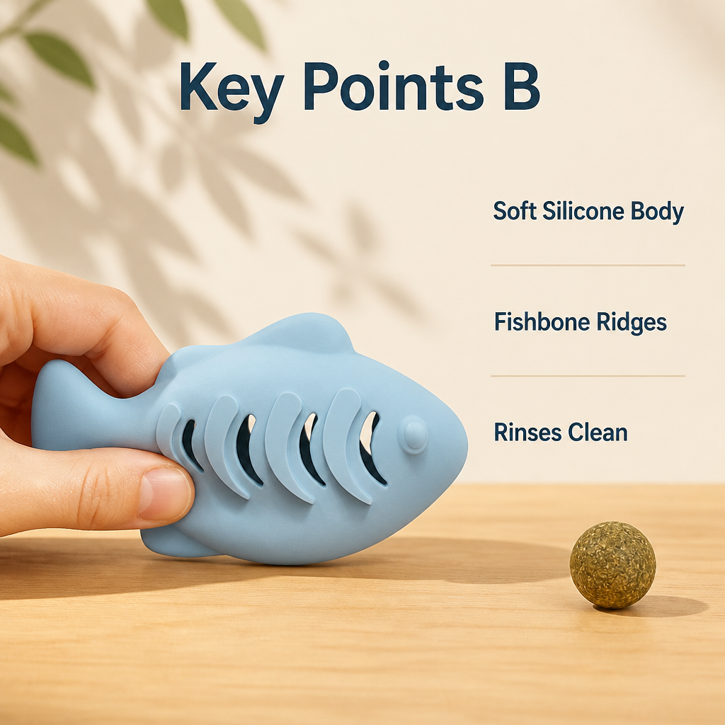 Juguete de pez de silicona con hierba gatera y dispensador de premios para gatos, 118 mm