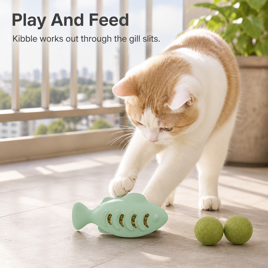 Silicone Fish Catnip Toy with Treat Dispenser for Cats 118mm