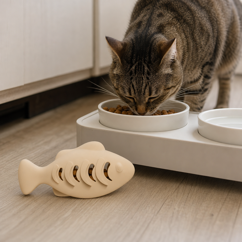 Juguete de pez de silicona con hierba gatera y dispensador de premios para gatos, 118 mm