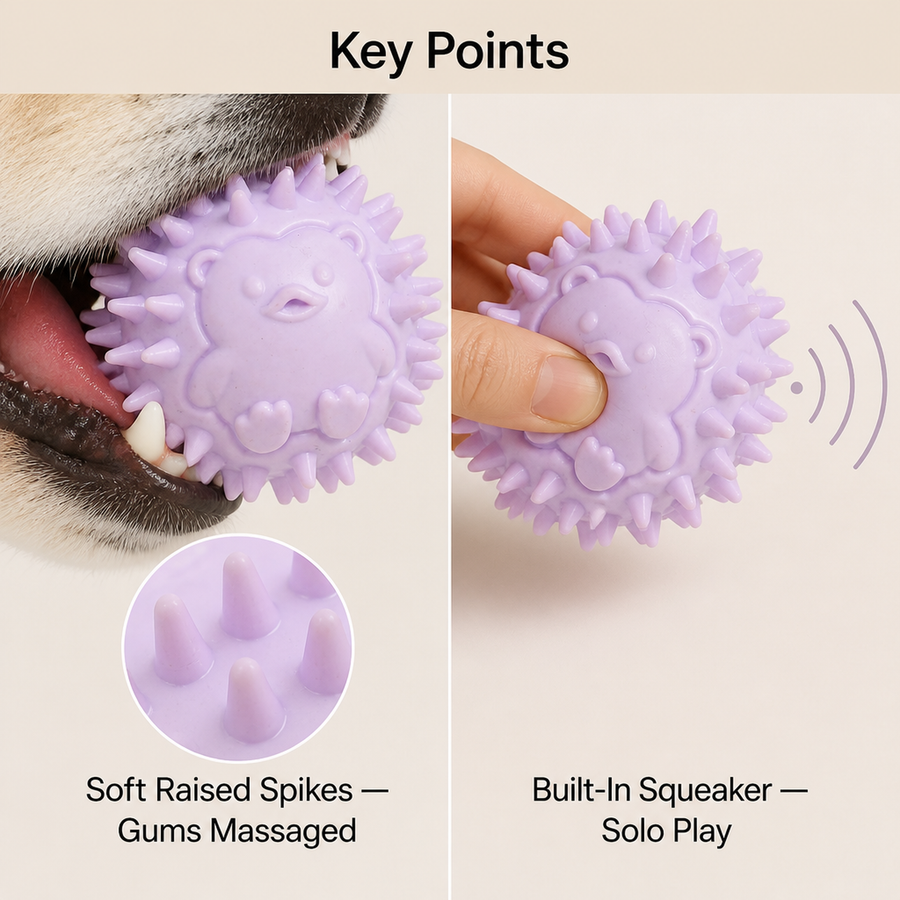 Hedgehog TPR Spiky Squeaky Dog Ball Chew Toy for Small Dogs Gum Massage