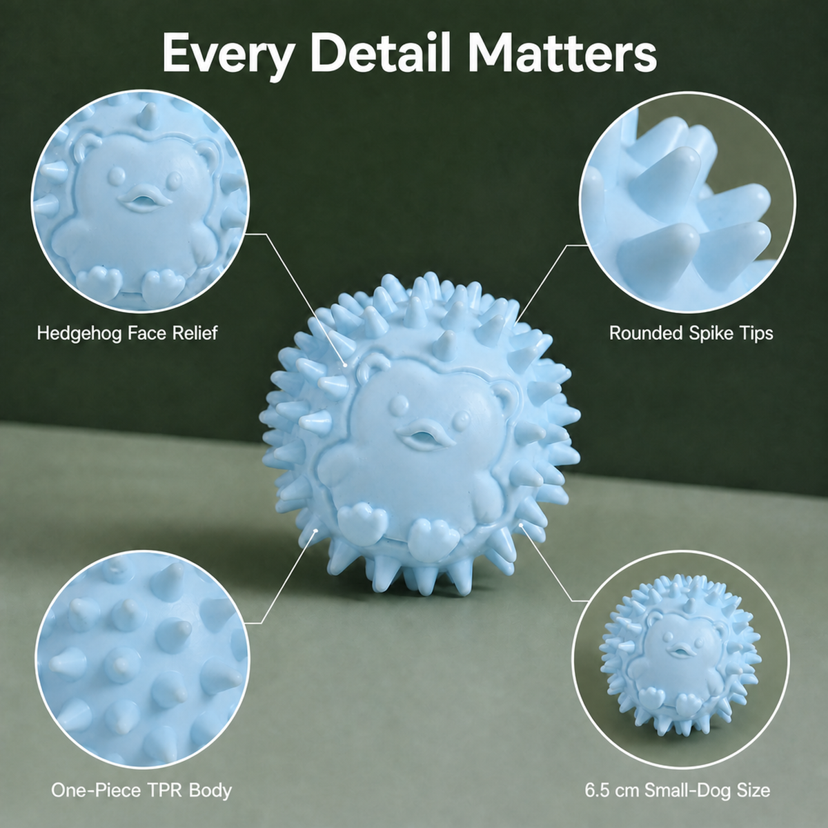Hedgehog TPR Spiky Squeaky Dog Ball Chew Toy for Small Dogs Gum Massage