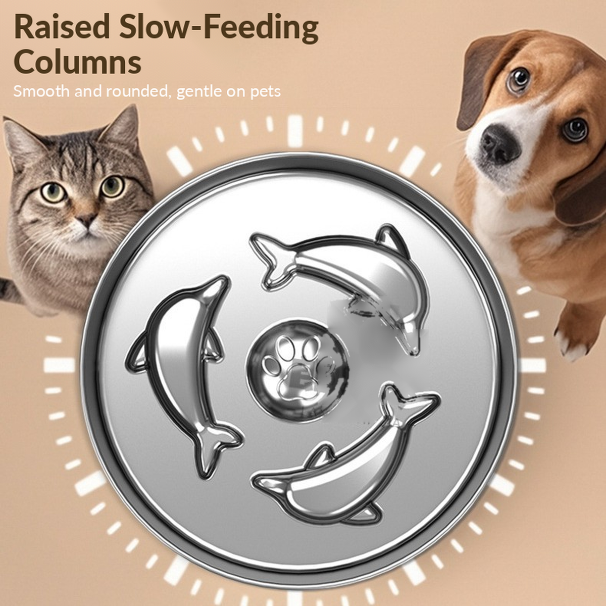 304 Stainless Steel Slow Feeder Dog Bowl 22 cm Round Reversible for Fast Eaters