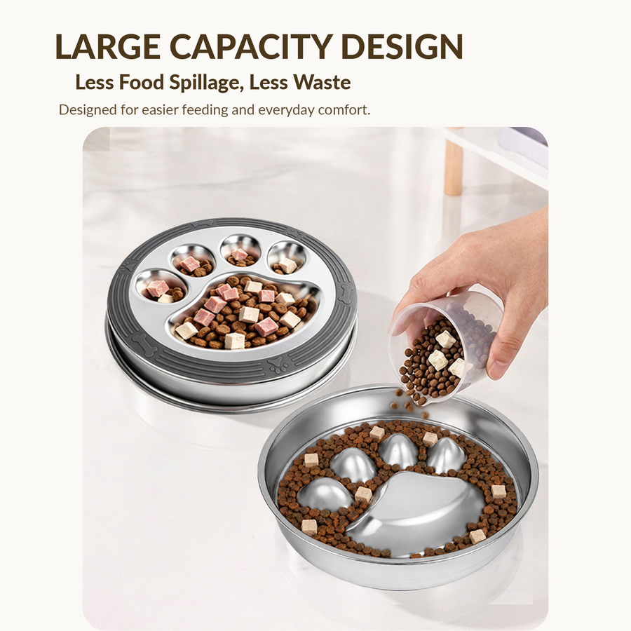 304 Stainless Steel Slow Feeder Dog Bowl 22 cm Round Reversible for Fast Eaters