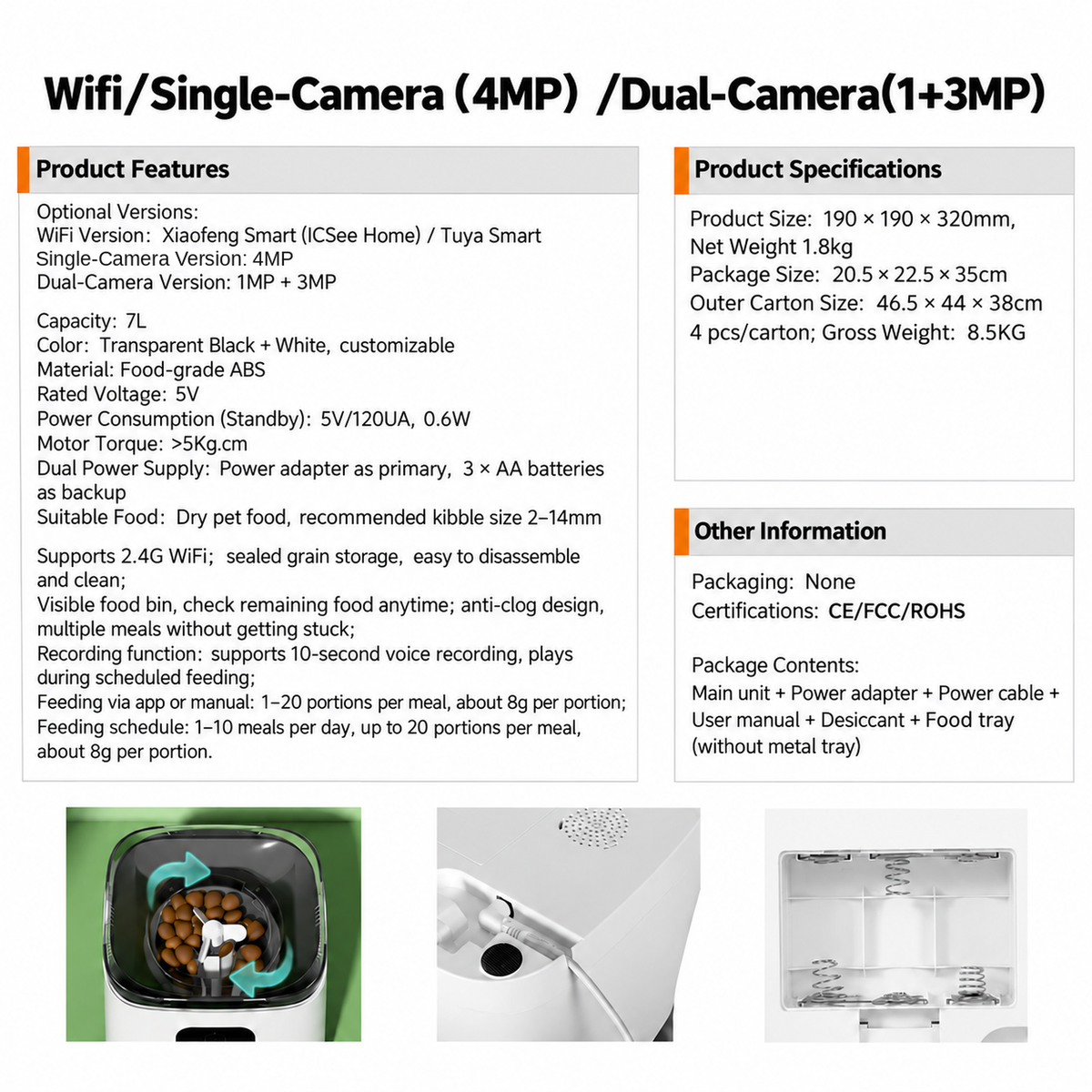 Automatic Pet Feeder with 4MP Dual Camera and WiFi App Control for Cats and Pitty Dogs