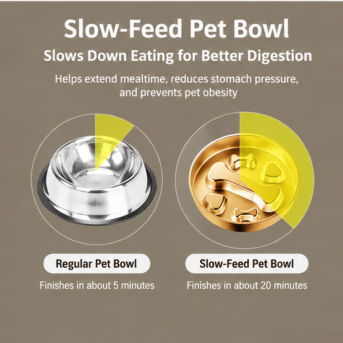 22.1 cm Stainless Steel Slow Feeder Dog Bowl with Gold PVD and Lick Plate