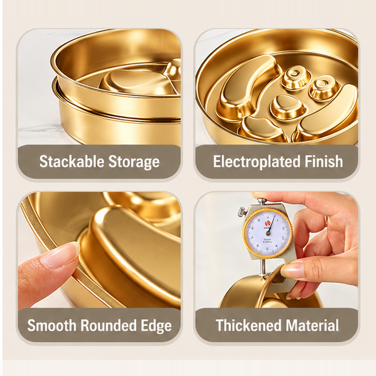 22.1 cm Stainless Steel Slow Feeder Dog Bowl with Gold PVD and Lick Plate