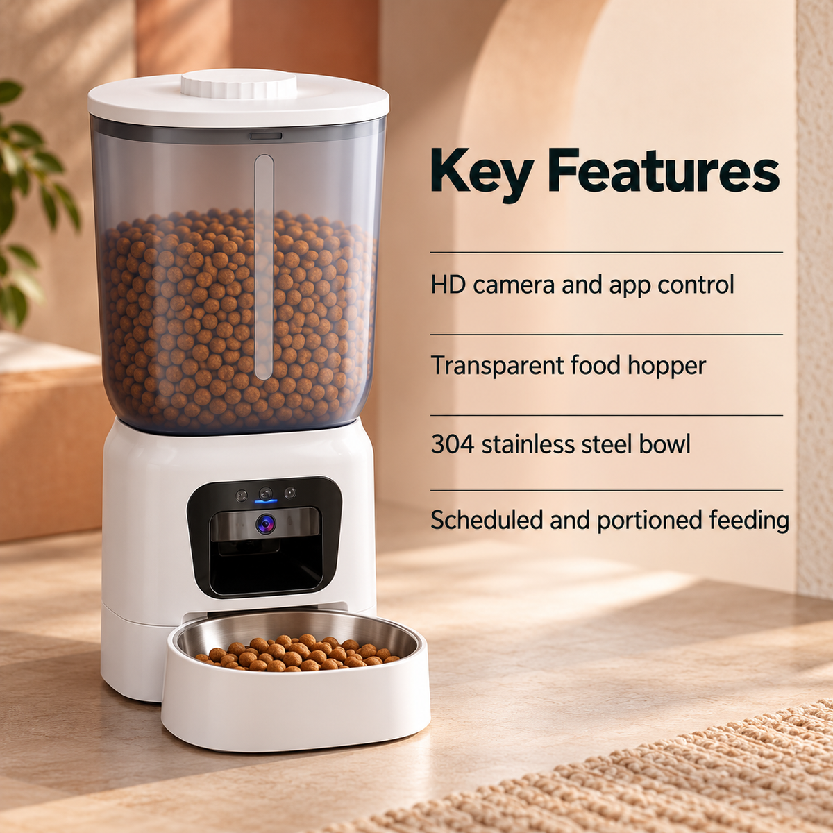 Comedero automático inteligente para mascotas con cámara HD y control por aplicación para gatos y perros
