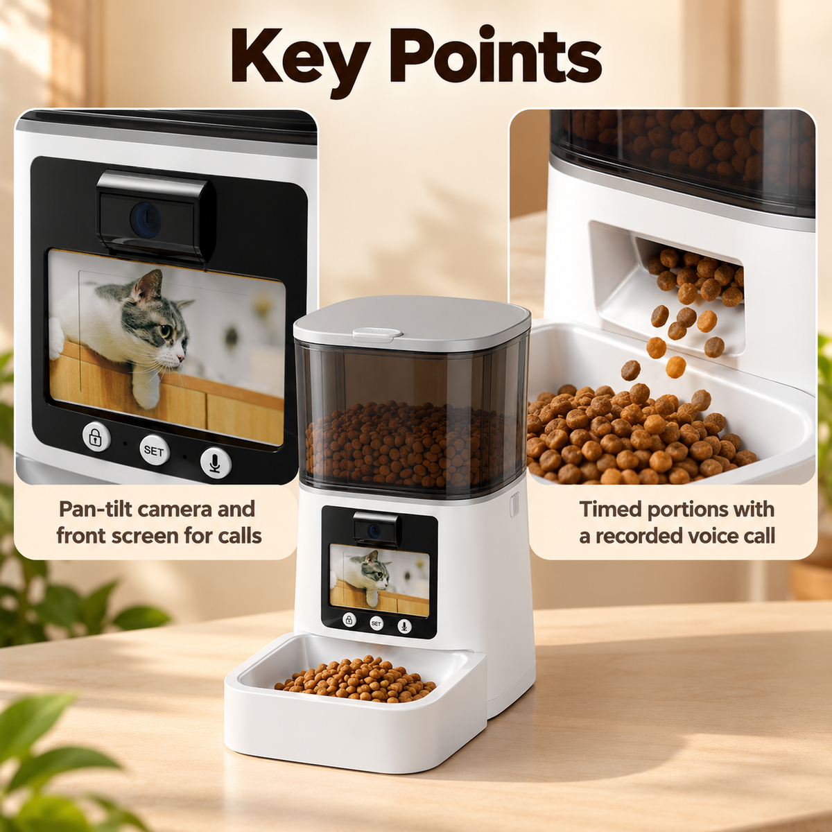 Automatic Cat Feeder with Pan Tilt Camera and Video Screen for Cats and Dogs