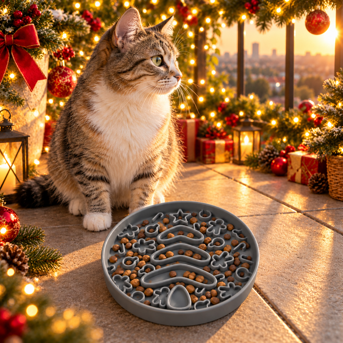 Comedero lento de silicona para Navidad para perros y gatos en rojo, verde y gris