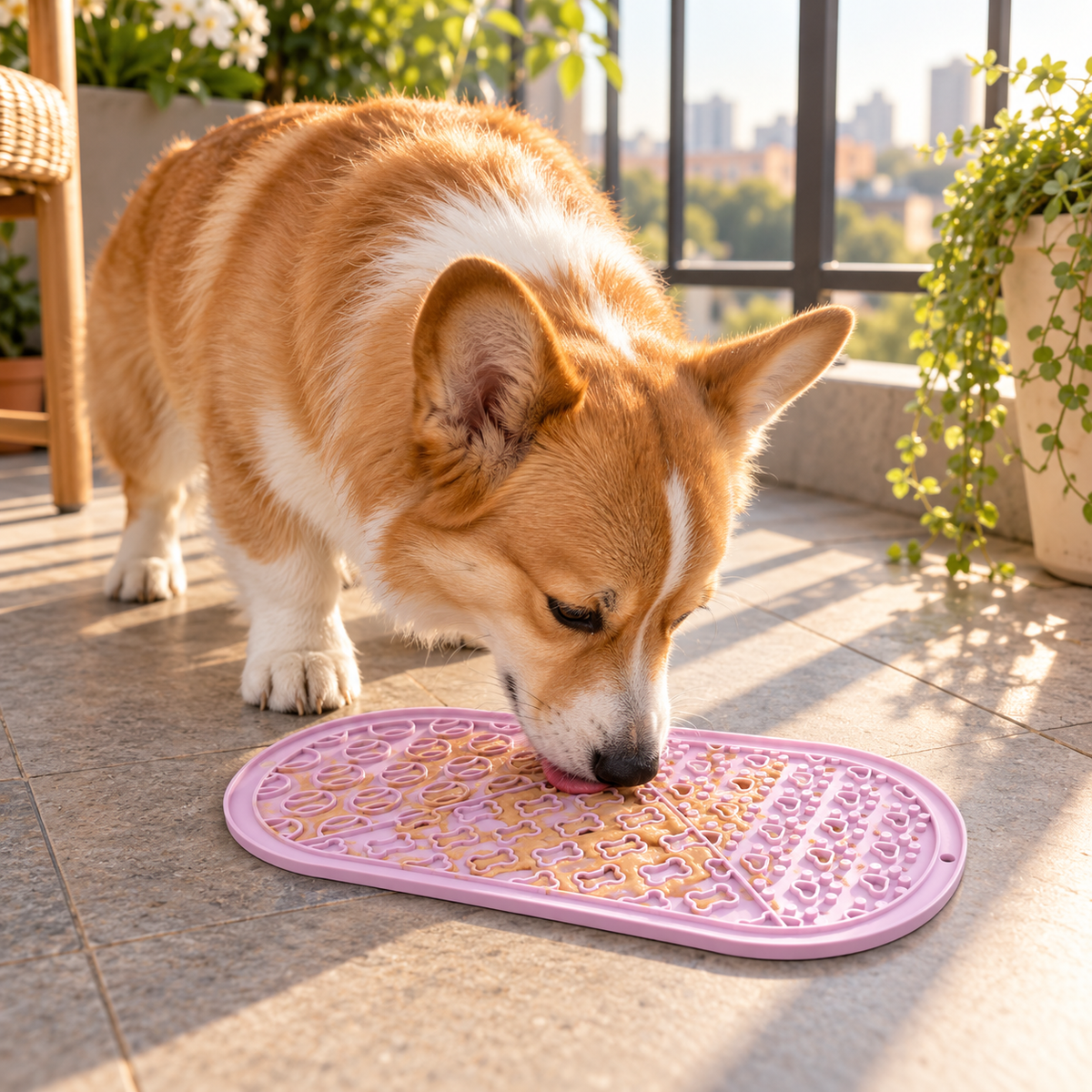Alfombrilla de Lamer Ovalada de Silicona Comedero Lento con Texturas de Hueso y Anillo por Zonas para Perros y Gatos