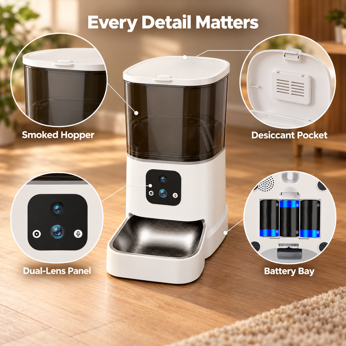 Automatic Pet Feeder with Dual-Lens Camera and 304 Stainless Steel Bowl for Cats and Dogs