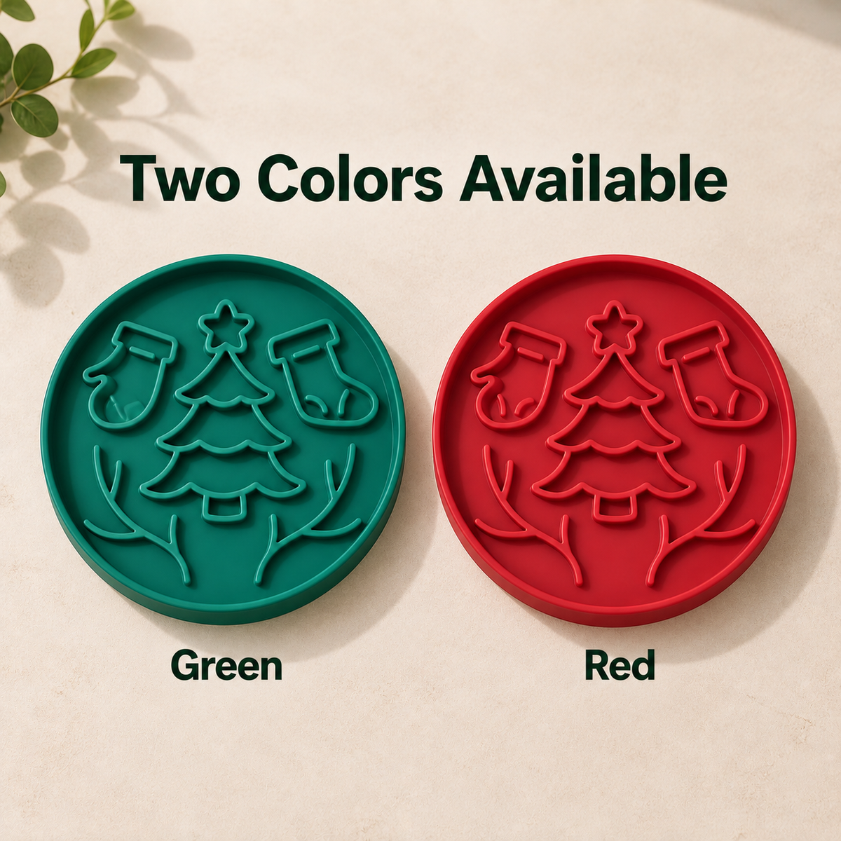 Christmas Silicone Slow Feeder Plate with Tree and Stocking Pattern