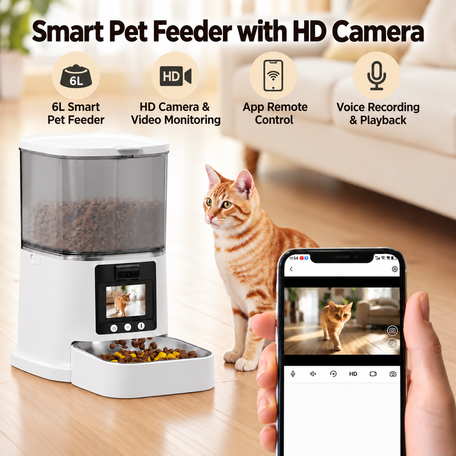 Automatic Cat Feeder with Pan Tilt Camera and Video Screen for Cats and Dogs