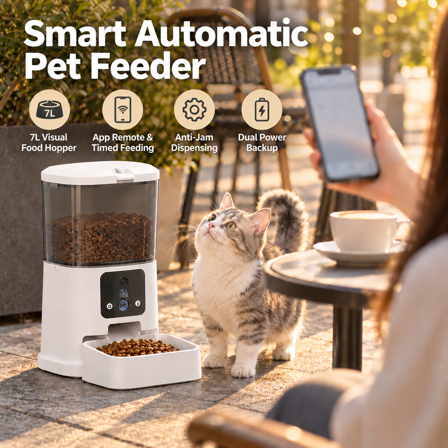 Automatic Pet Feeder with 4MP Dual Camera and WiFi App Control for Cats and Pitty Dogs