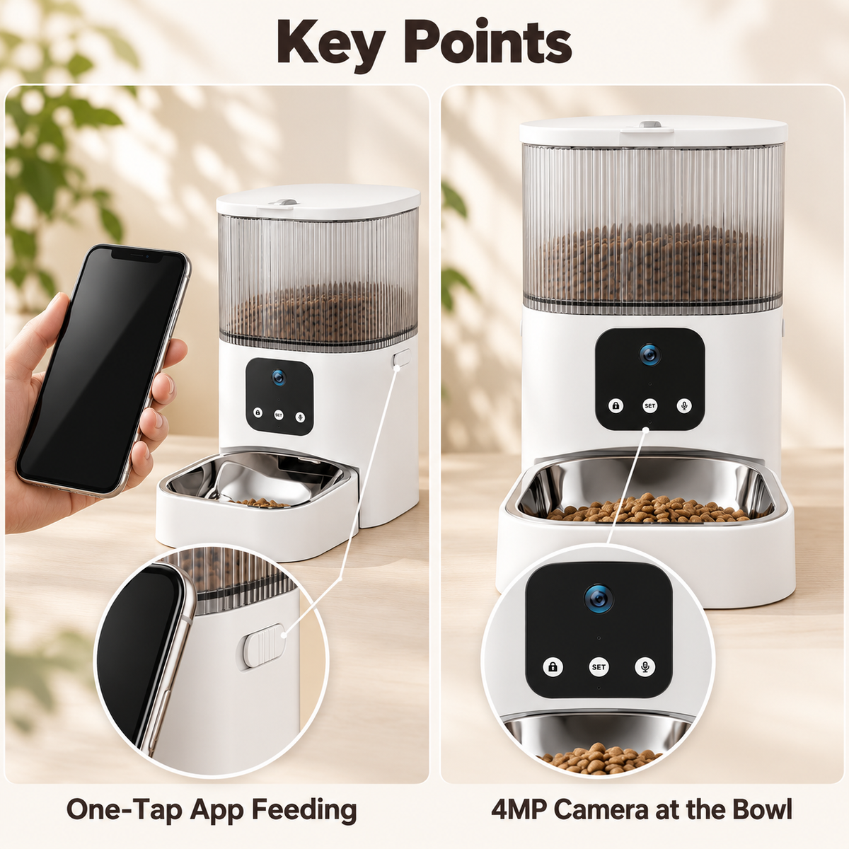 Automatic Pet Feeder with 4MPSingle Camere Dual Camera and App Control for Cats and Dogs