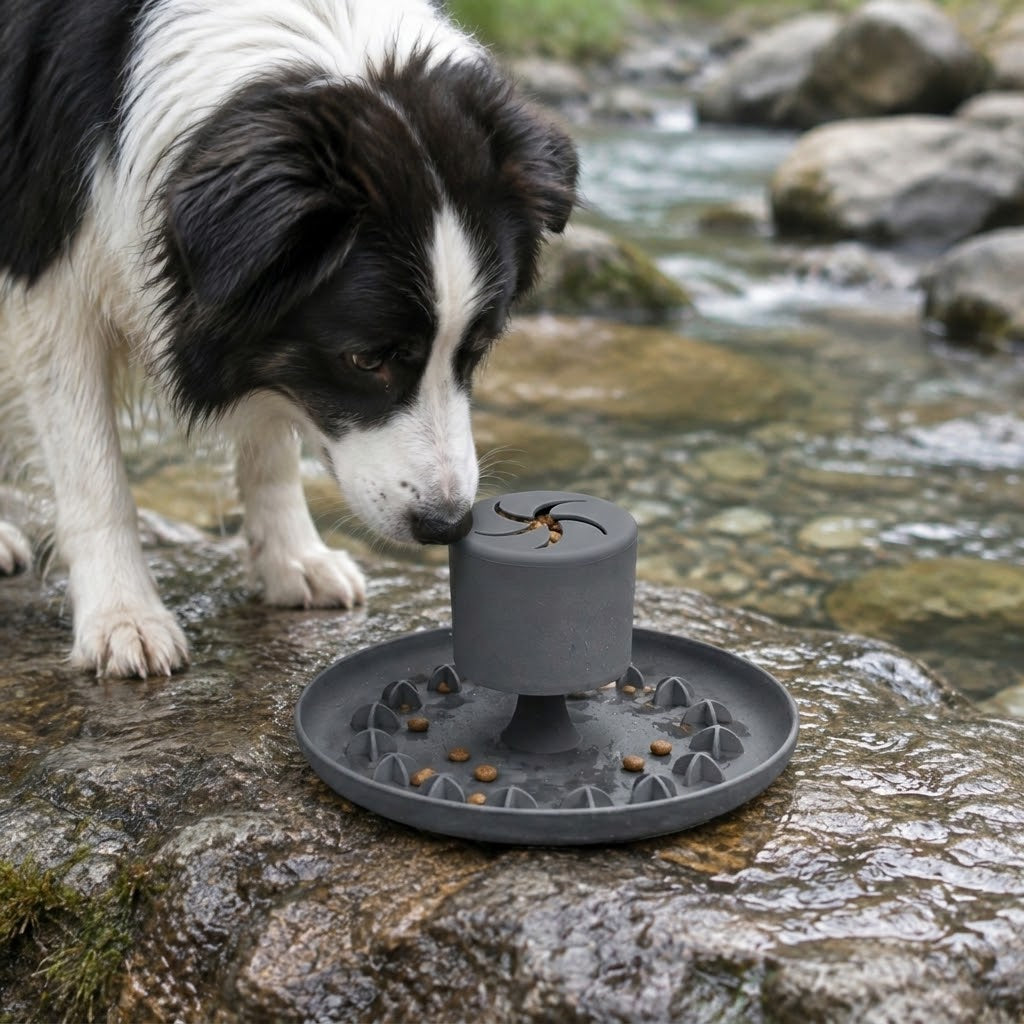 Shake and Dispense Silicone Slow Feeder Dog Toy with Suction Base