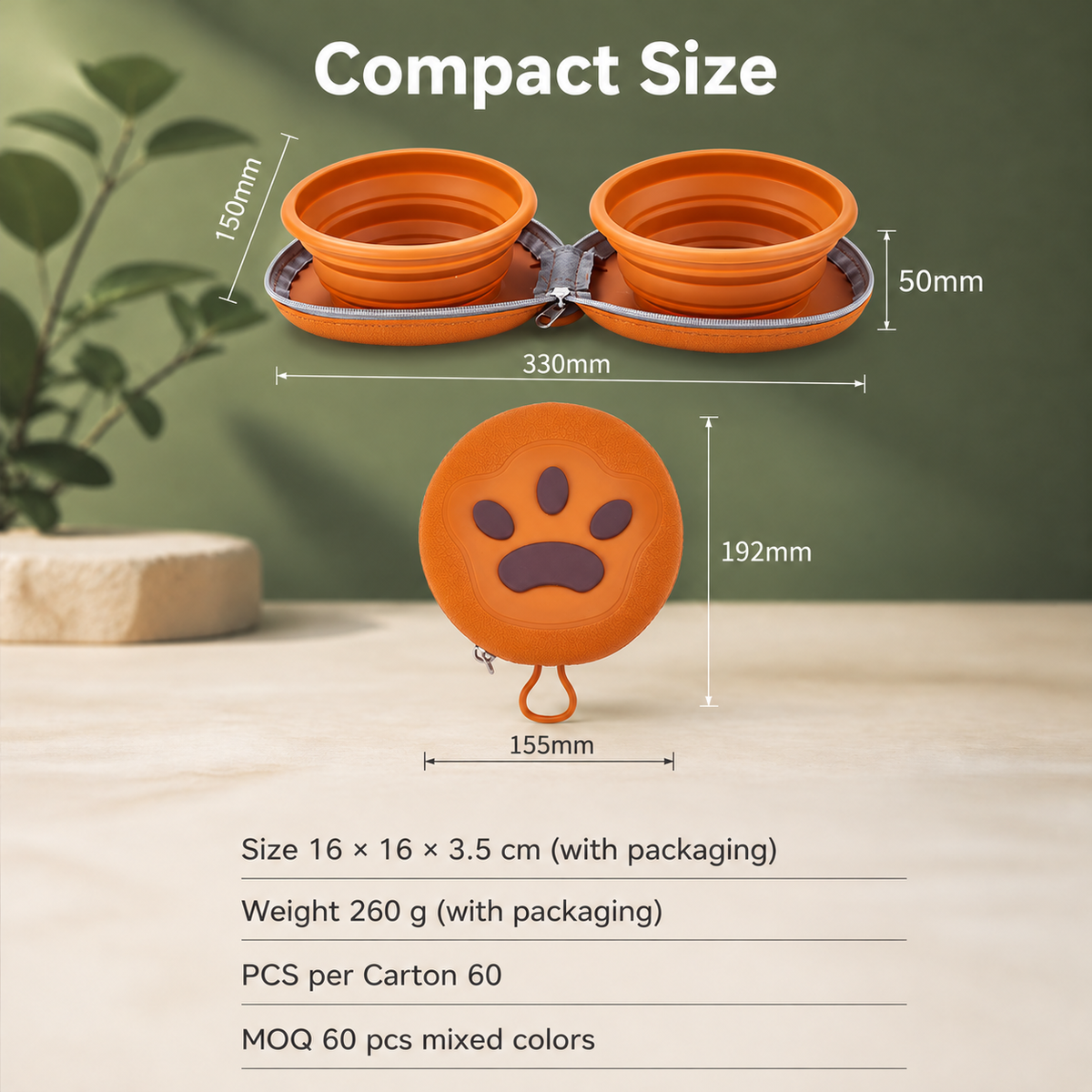 Collapsible Silicone Dog Travel Bowl Set with Zipper Case and Dual Food Bowls