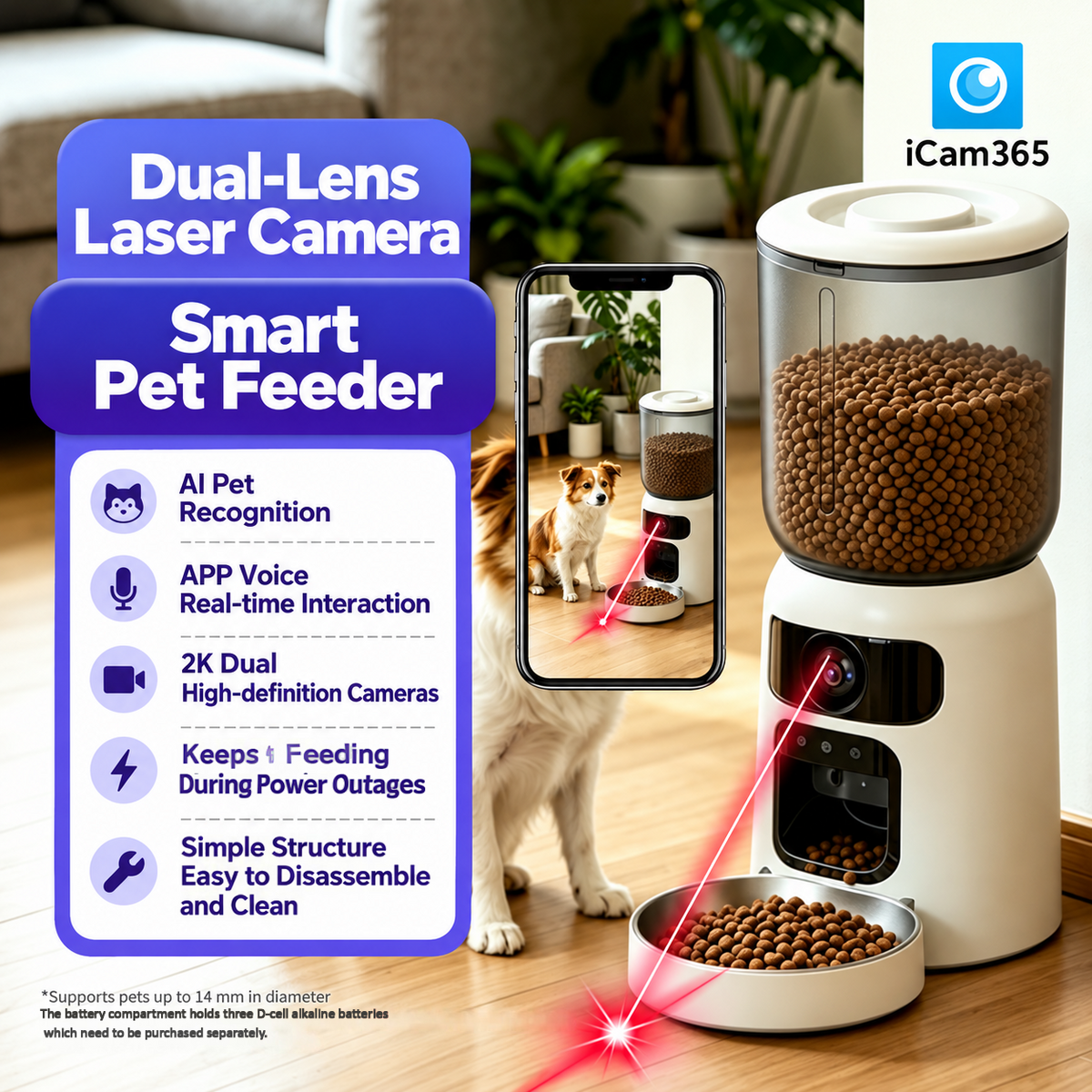 Comedero inteligente para mascotas de 6 L con cámaras 2K duales, juguete láser y control por aplicación para gatos y perros