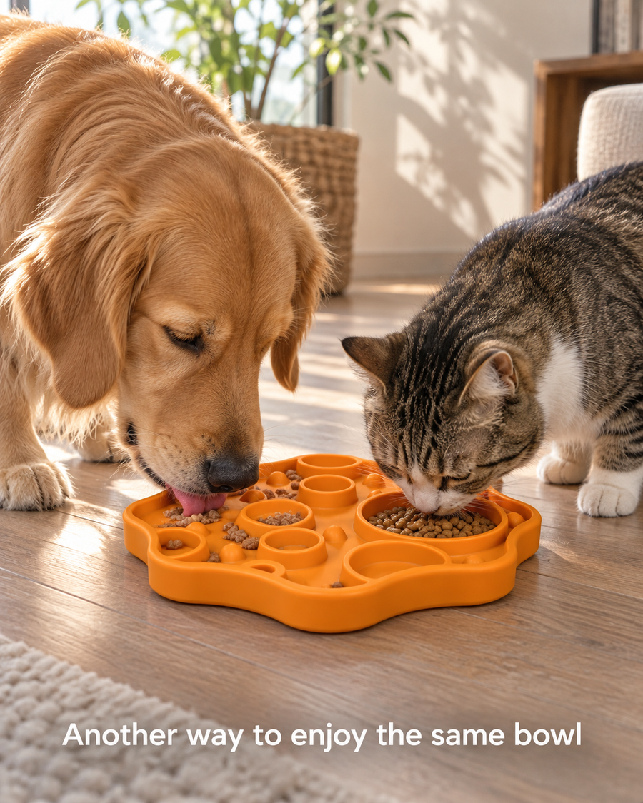 Dual-Sided Silicone Slow Feeder Bowl for Dogs and Cats with 2-in-1 Lick Mat