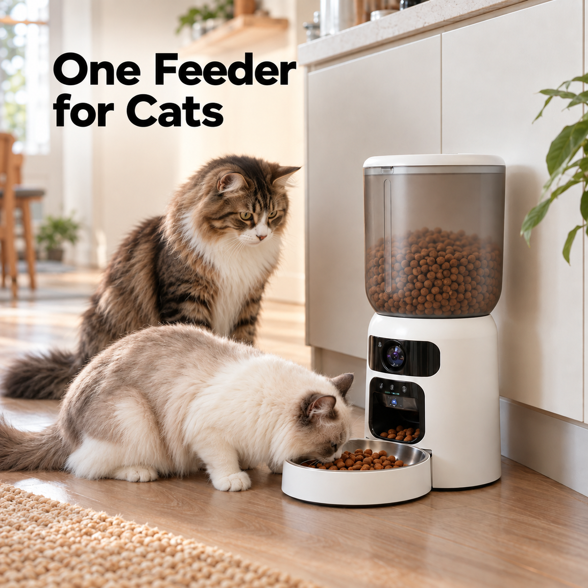 Comedero inteligente para mascotas de 6 L con cámaras 2K duales, juguete láser y control por aplicación para gatos y perros