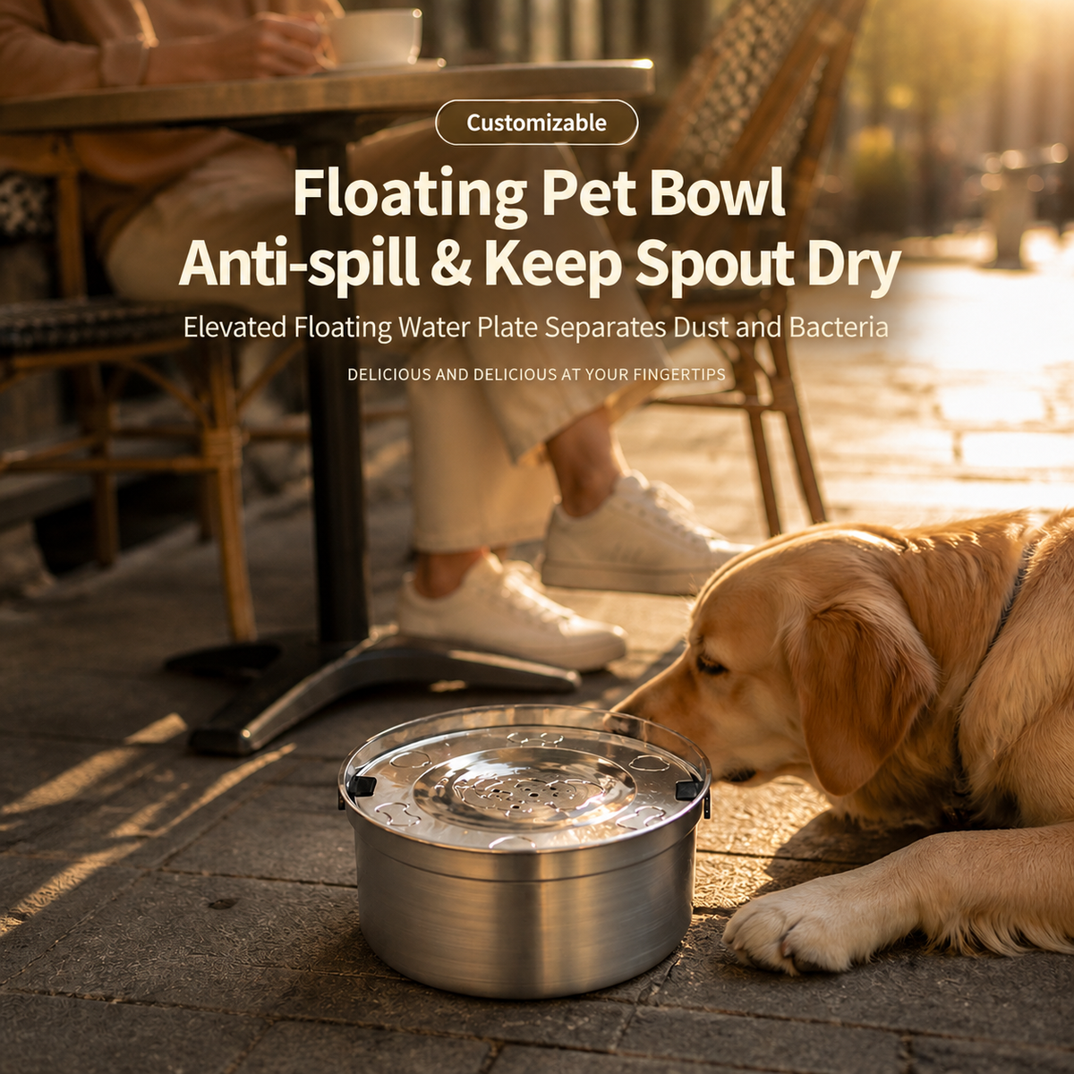 No Spill Dog Water Bowl 3.2L Stainless Steel with Floating Disk and 4 Animal Lids