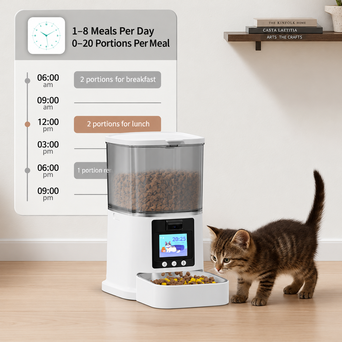 Automatic Cat Feeder with Pan Tilt Camera and Video Screen for Cats and Dogs
