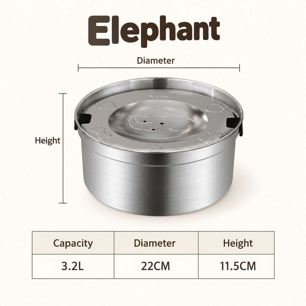No Spill Dog Water Bowl 3.2L Stainless Steel with Floating Disk and 4 Animal Lids