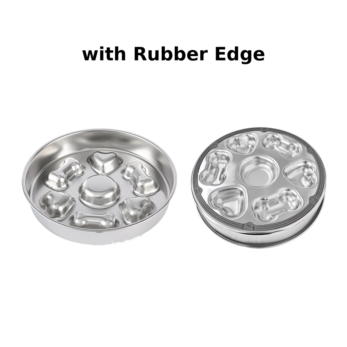 25 cm Stainless Steel Slow Feeder Dog Bowl with Bone and Heart Pockets