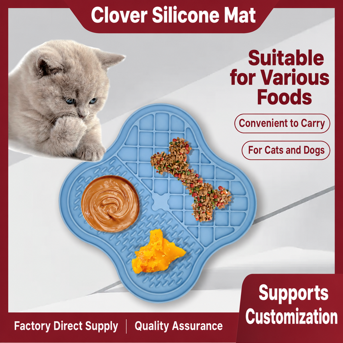 Alfombrilla de Lamer de Silicona Clover para Alimentación Lenta con Texturas de Doble Zona para Perros y Gatos