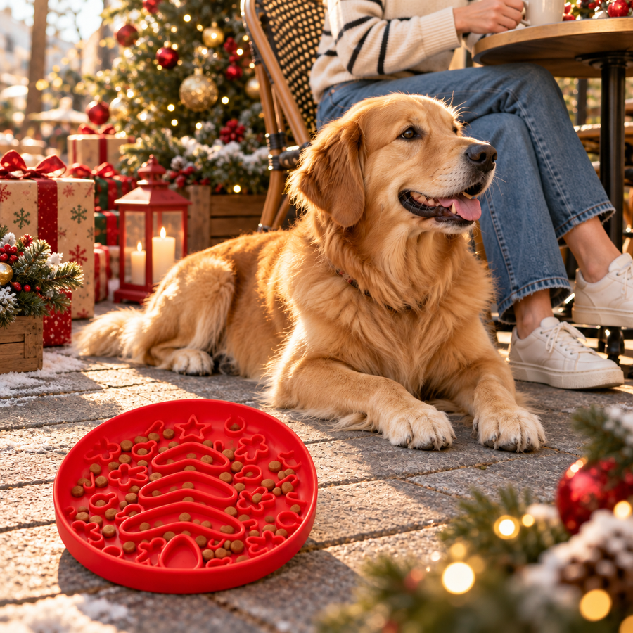 Silicone Christmas Slow Feeder Bowl for Dogs and Cats in Red Green Gray