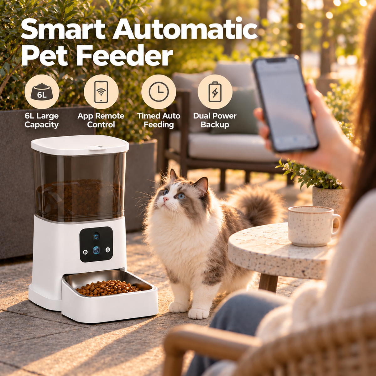 Automatic Pet Feeder with Dual-Lens Camera and 304 Stainless Steel Bowl for Cats and Dogs
