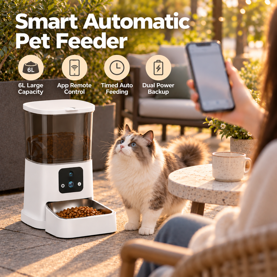 Automatic Pet Feeder with Dual-Lens Camera and 304 Stainless Steel Bowl for Cats and Dogs