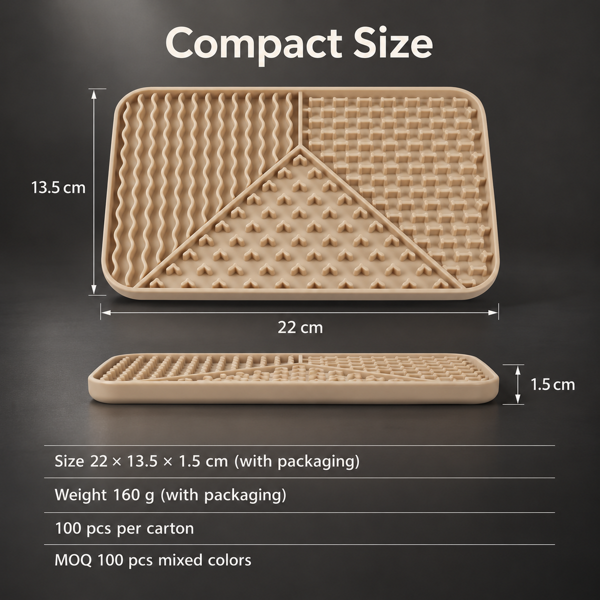 Rectangular 3-Section Textured Silicone Lick Mat with Suction Base for Dogs and Cats