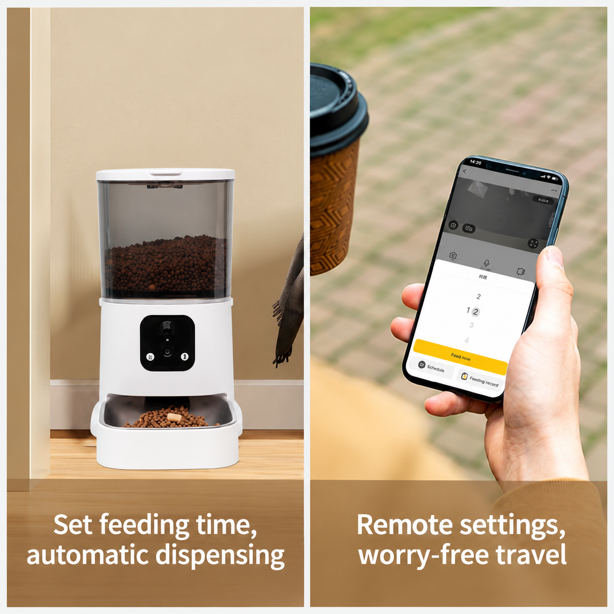 Automatic Pet Feeder with Dual-Lens Camera and 304 Stainless Steel Bowl for Cats and Dogs